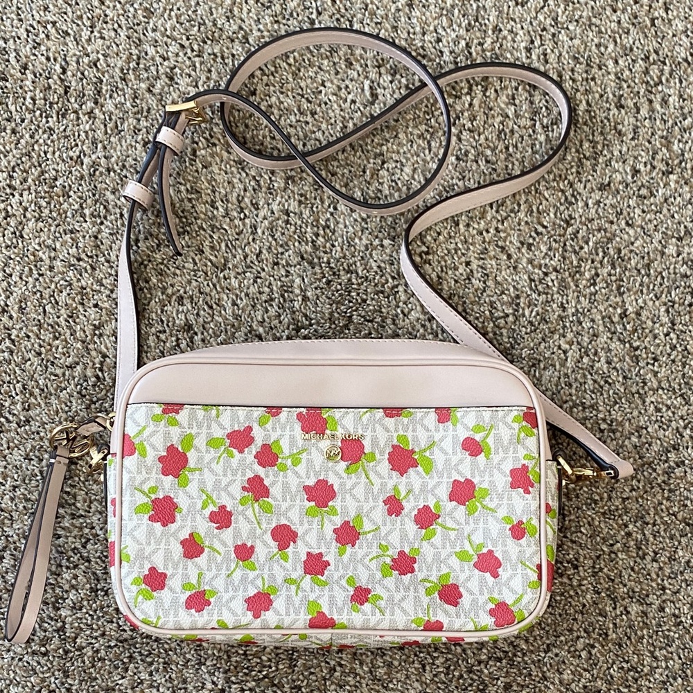 Michael Kors  Crossbody Bag with Pink and Green Floral Design adjustable strap